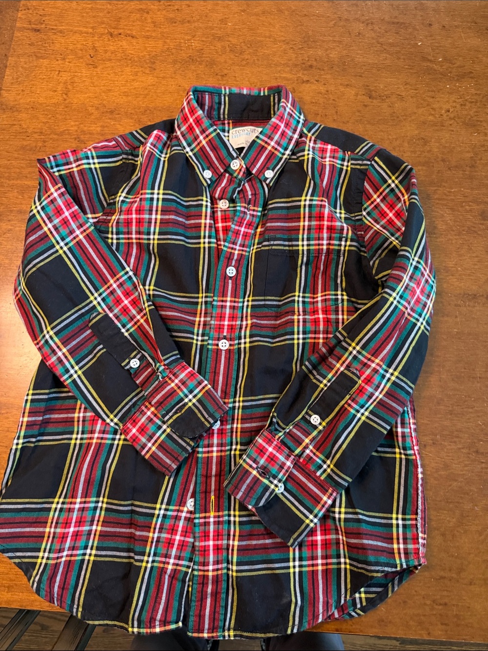 Crewcuts Black Plaid Button-Down Shirt with Red, Yellow & Blue Stripes